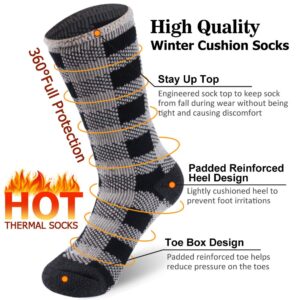 Sunew Winter Warm Thermal Socks, Mens Outdoor Cold Weather Comfy Skiing Working Thermal Socks 2 Pack Black White Plaid Large