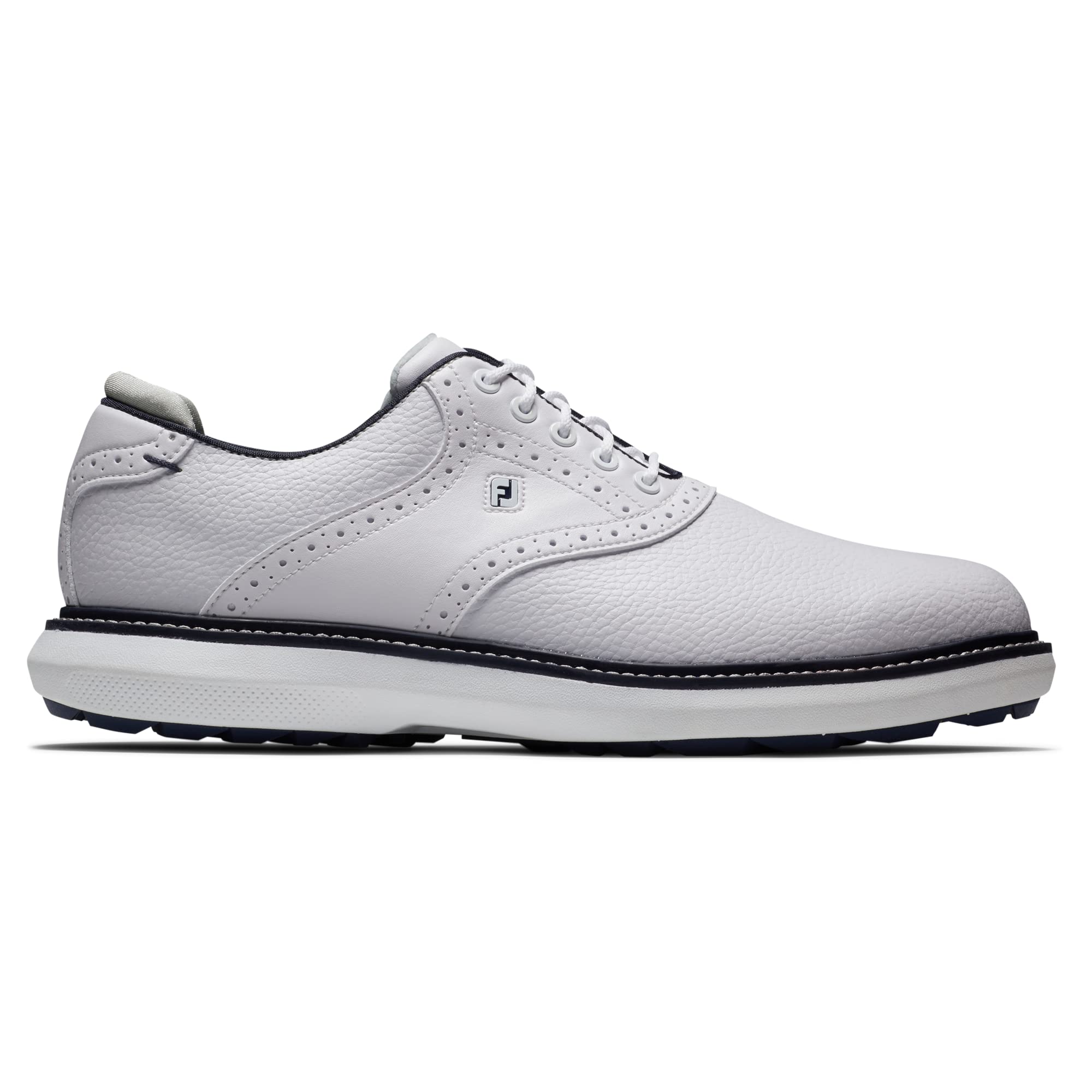 FootJoy Men's Traditions Spikeless Golf Shoe, White/White/Navy, 9