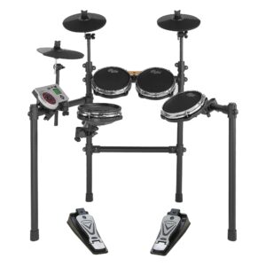 pyle electric drum set-portable quiet electronic kit with mesh, touch sensitive pads for beginner, supports midi (mac & pc), easy to setup, sticks included for home＆outdoor-ptedk86 black