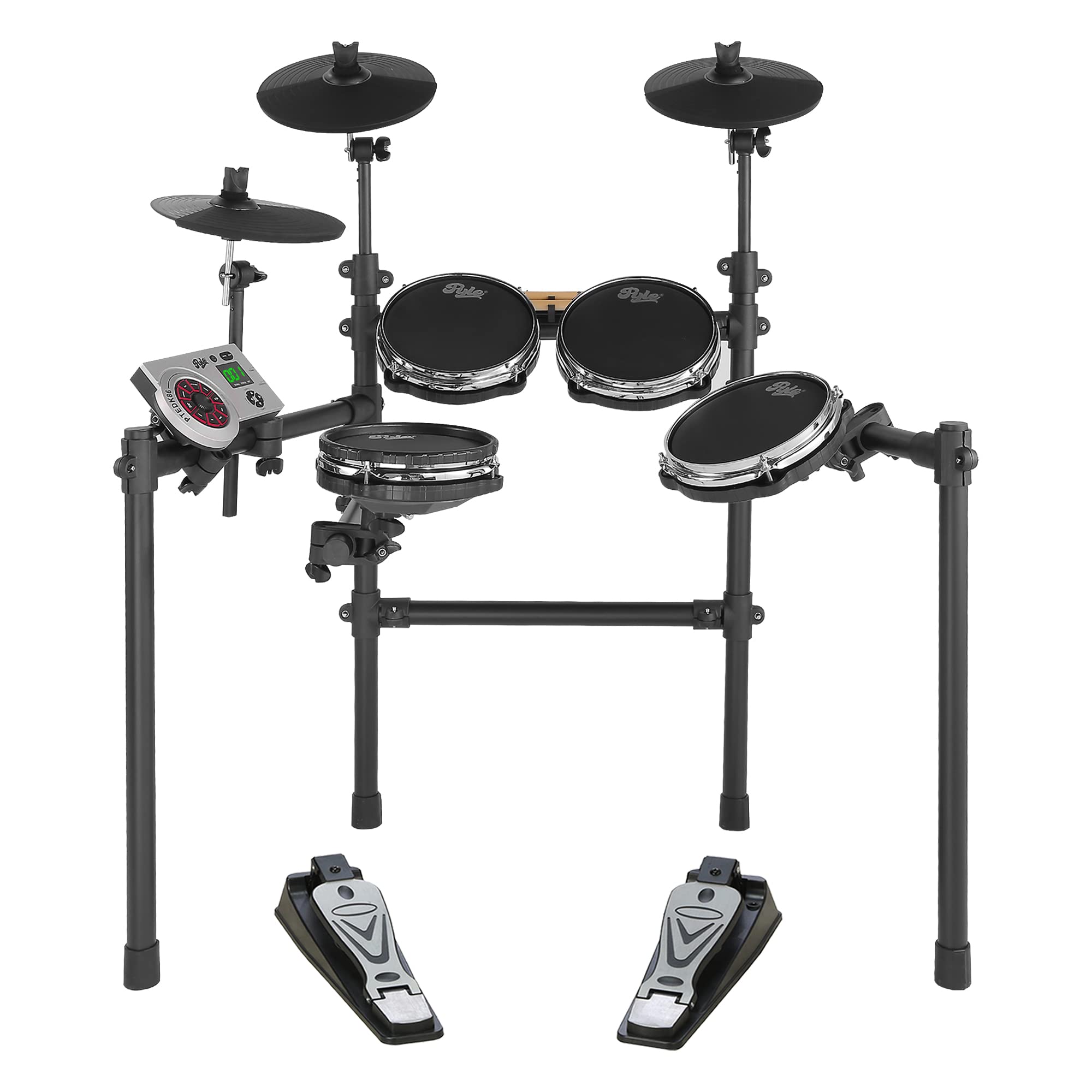 Pyle Electric Drum Set-Portable Quiet Electronic Kit with Mesh, Touch Sensitive Pads for Beginner, Supports MIDI (Mac & PC), Easy to Setup, Sticks Included for Home＆Outdoor-PTEDK86 Black