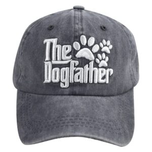 the dogfather paw hat, best dog dad hats, father's day adjustable washed denim baseball cap for men