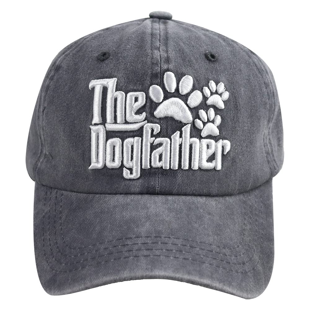 The Dogfather Paw Hat, Best Dog Dad Hats, Father's Day Adjustable Washed Denim Baseball Cap for Men