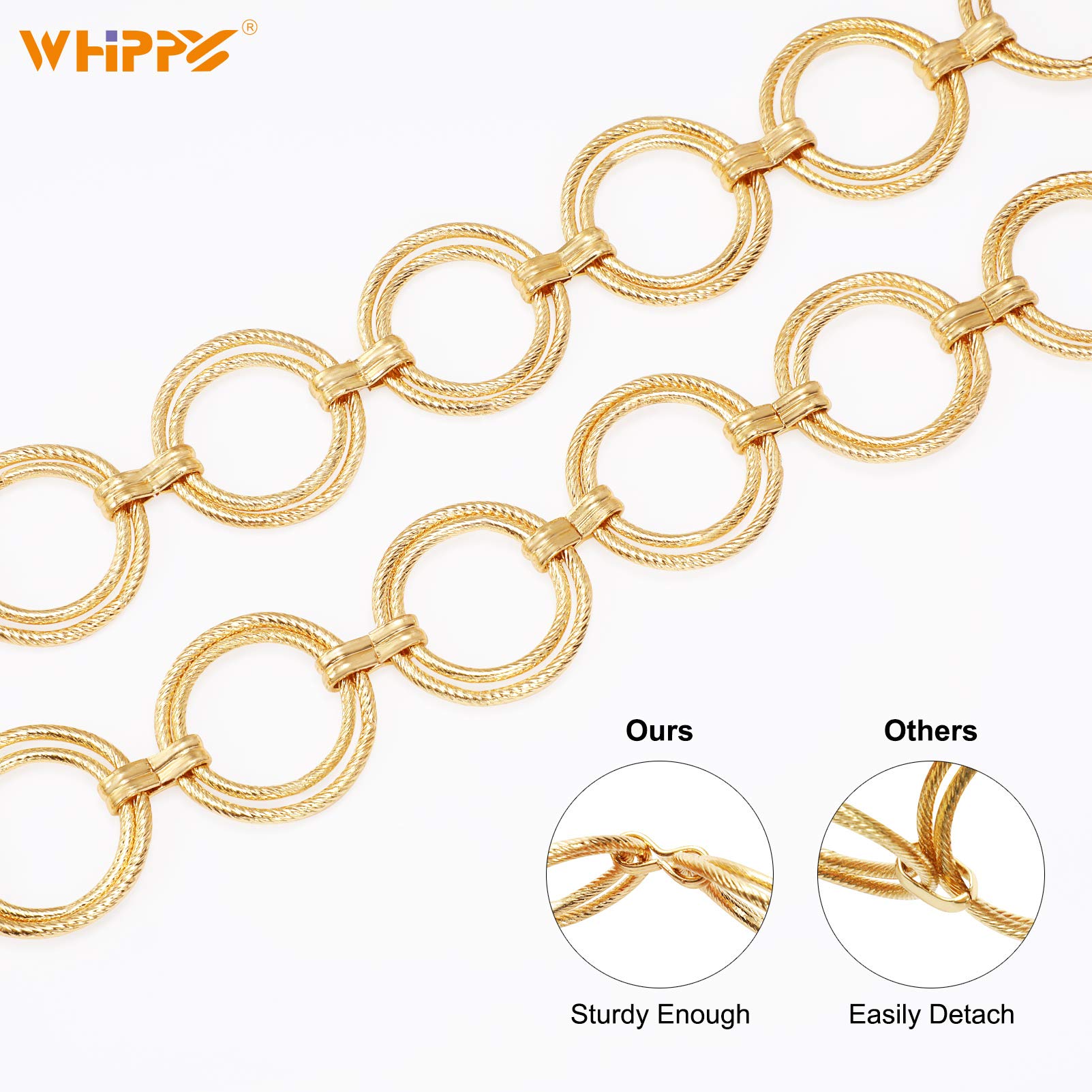 WHIPPY O-Ring Metal Waist Chain Belt Women Adjustable Body Link Belts Fashion Belly Jewelry for Jeans Dresses Gold XL