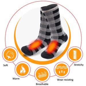 Sunew Winter Warm Thermal Socks, Mens Outdoor Cold Weather Comfy Skiing Working Thermal Socks 2 Pack Black White Plaid Large