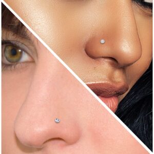 Ocptiy 18G Push in Nose Ring Stud for Women Surgical Stainless Steel Straight Threadless Nostril Lip Bone Pin Bar Cartilage Tragus Helix Earring Piercing Jewelry Men Diamond 3mm Silver