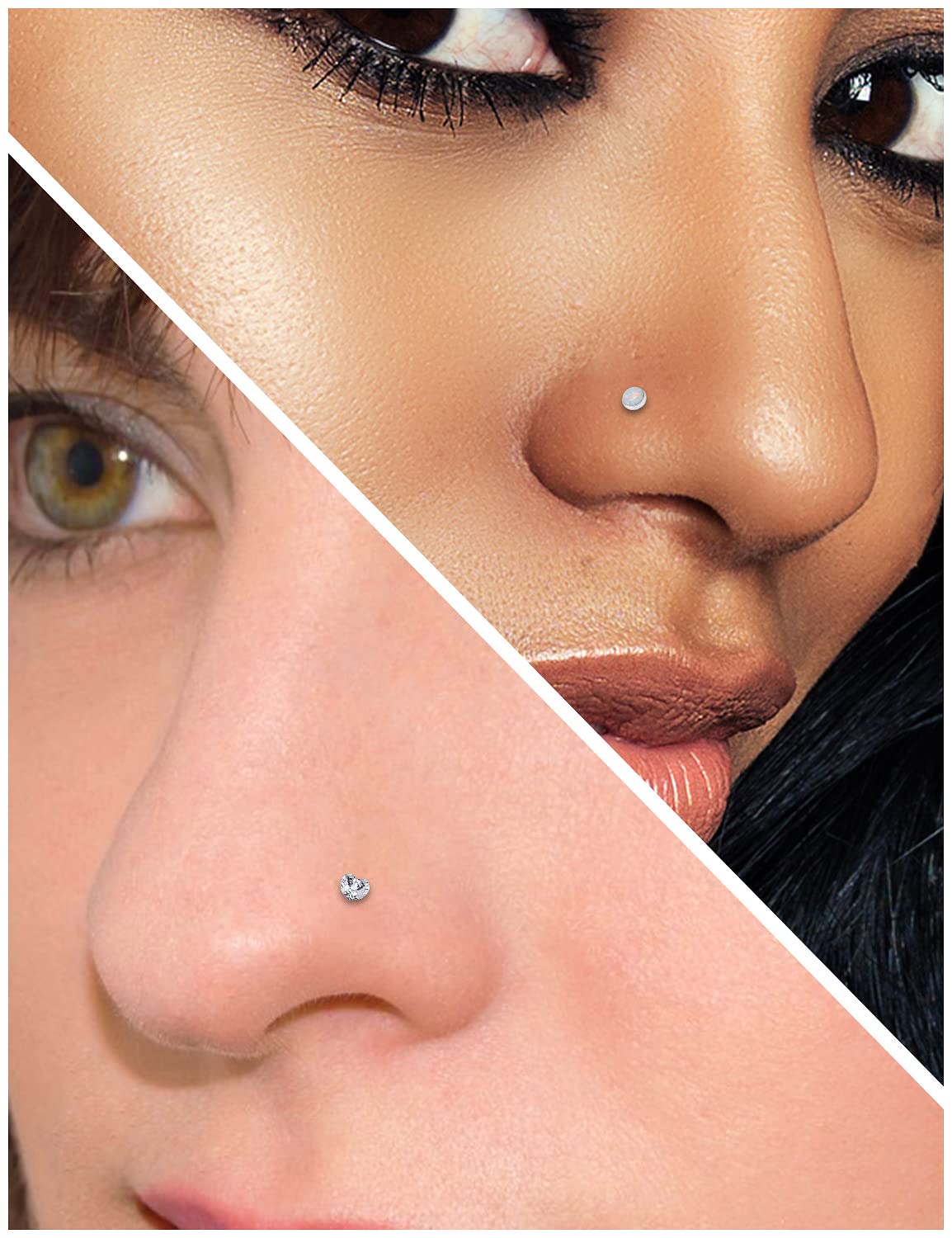 Ocptiy 18G Push in Nose Ring Stud for Women Surgical Stainless Steel Straight Threadless Nostril Lip Bone Pin Bar Cartilage Tragus Helix Earring Piercing Jewelry Men Diamond 3mm Silver