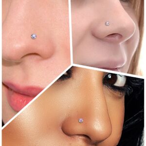 Ocptiy 18G Push in Nose Ring Stus for Women Surgical Stainless Steel Straight Threadless Nose Nostril Lip Ring Stud Bone Pin Bar Cartilage Tragus Helix Earring Piercing Jewelry Men Diamond 3mm Silver