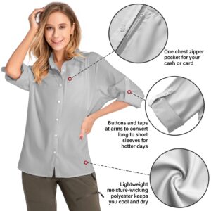 Women's UPF 50 Long Sleeve Sun Protection Shirts Quick Dry Outdoor Fishing Hiking Travel Shirt (5019 Grey, Small)