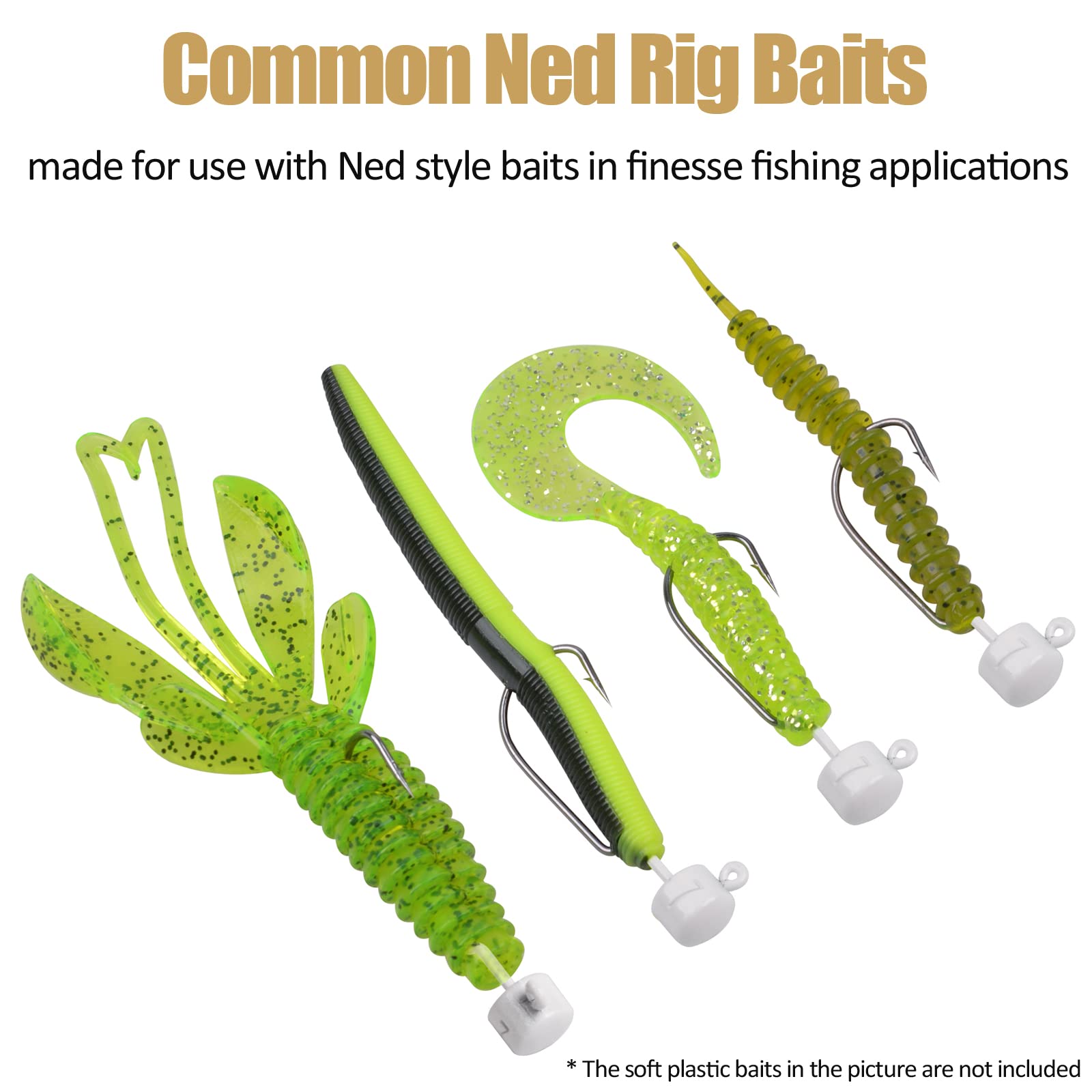 Ned Rig Jig Heads 3/8oz 15pcs Finesse Mushroom Head Offset Jig Hooks Wide Gap Weedless Ned Rig Hooks for Soft Lures Bass Fishing