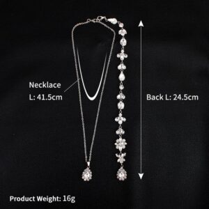 JWICOS Crystal Wedding Bridal Backdrop Necklace for Brides Dainty Back Pendant Necklace for Women Prom