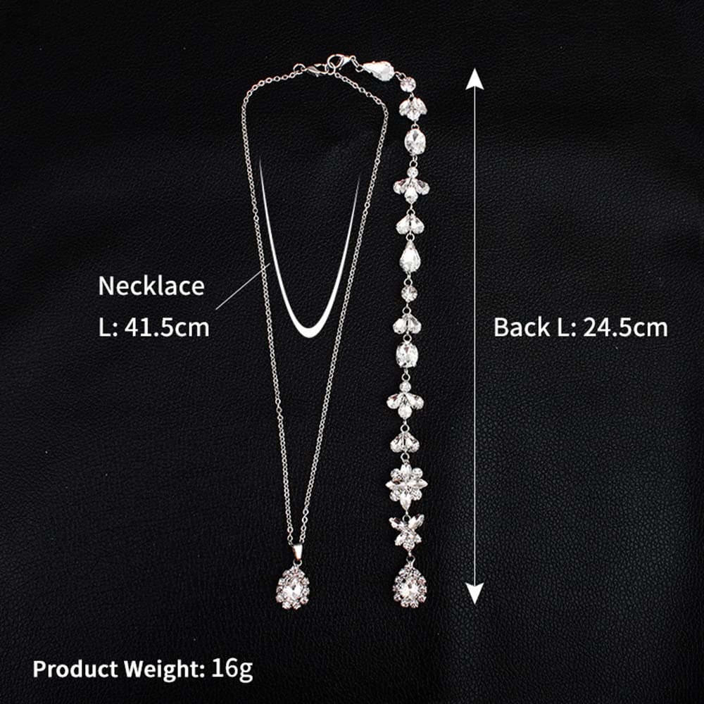 JWICOS Crystal Wedding Bridal Backdrop Necklace for Brides Dainty Back Pendant Necklace for Women Prom