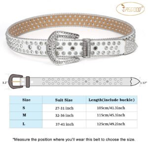 JASGOOD Men Women Rhinestone Belt Western Leather Belt Cowgirl Cowboy Bling Diamond Studded Leather Belt for Jeans Pants