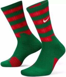 nike elite basketball christmas socks large (fits men size 8-12) green, red da5097-312