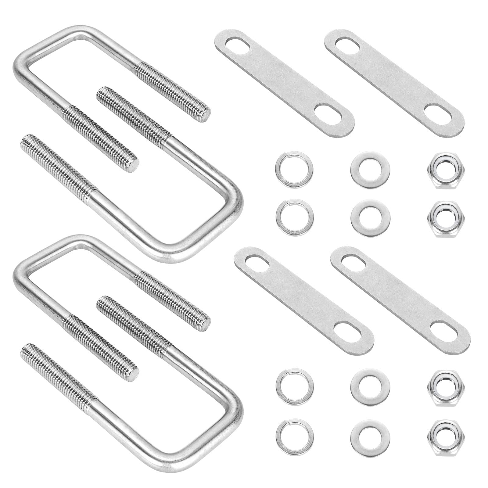 4Pack Square U-Bolts 2-1/16" W x 4-3/4" L, 304 Stainless Steel U Bolts M12 with Washers & Nuts for Replacement Parts and Accessories for Ski Boat, Fishing Boat or Sailboat Trailer