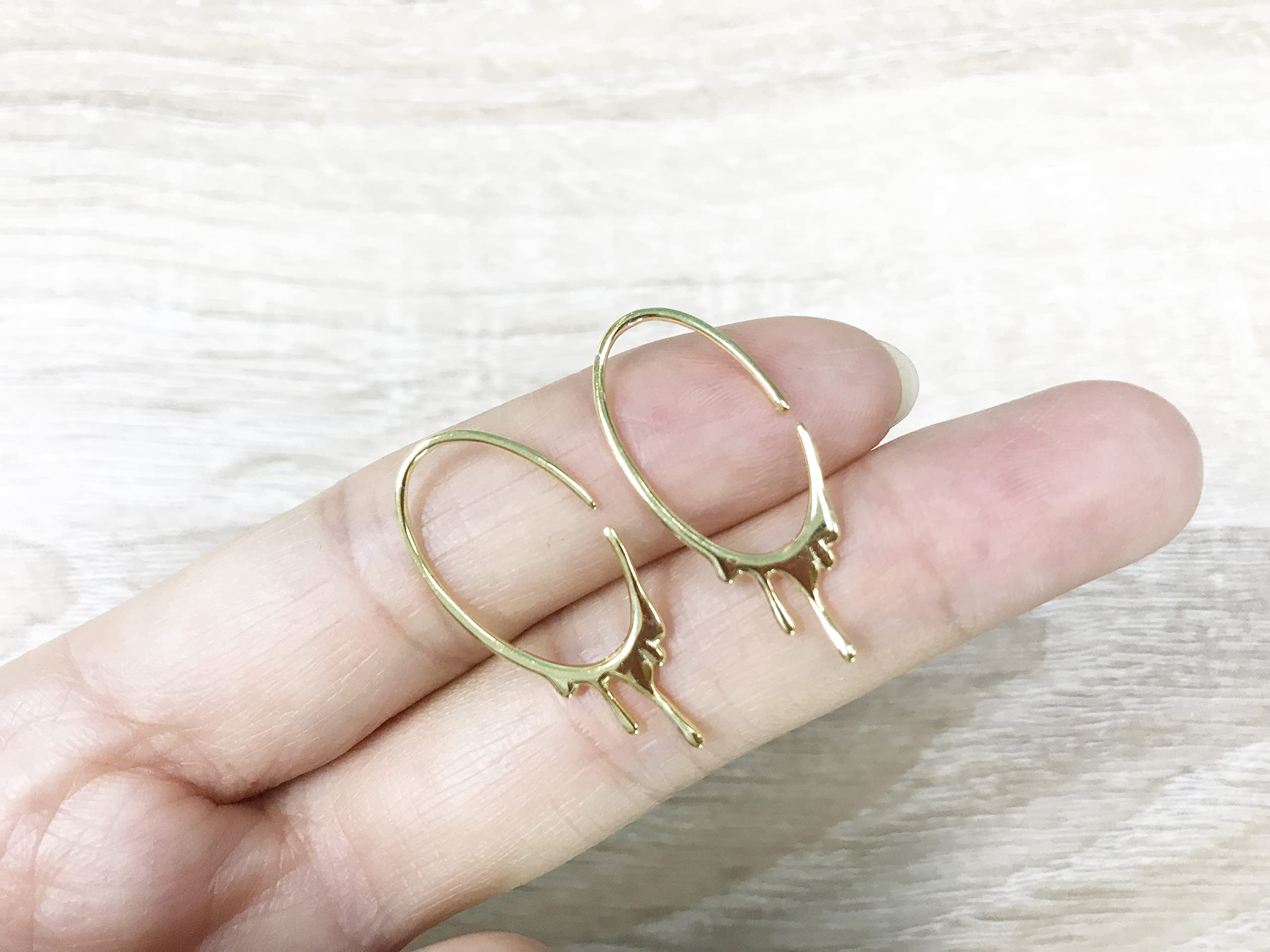 Gold Tapered Drop Dangle Open Small Hoop Earrings for Women Girls 925 Sterling Silver Hypoallergenic Waterdrop C Shaped Huggie Hoops Lightweight Minimalist Earring Halloween Jewelry Gifts