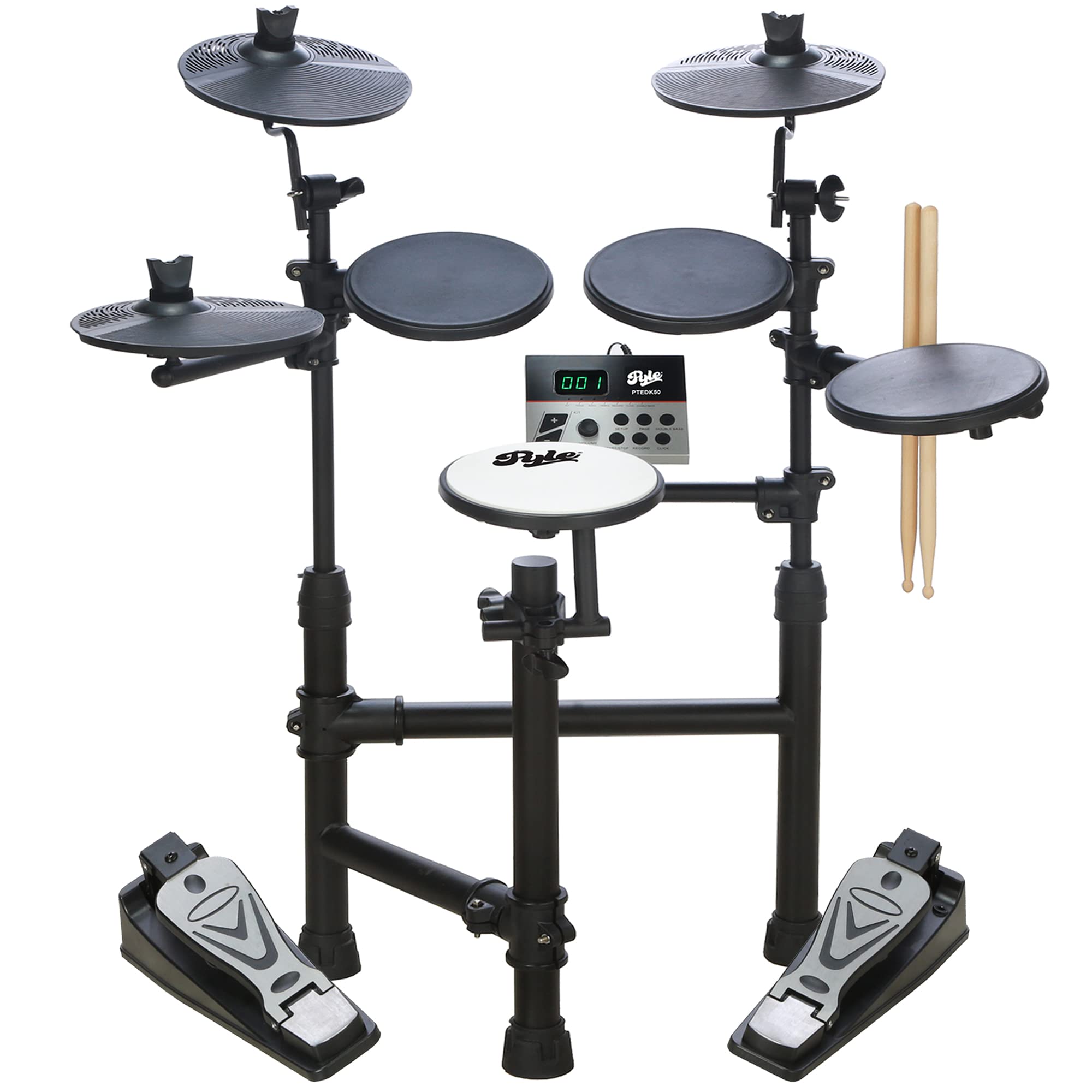 Pyle Electronic Drum Set-Portable Powerful Kit w Machine for Beginners Touch Sensitive Drum Pads, MIDI Computer Connection, Quick Setup Roll-Up Design (Mac & PC Compatible) (PTEDK50) Black