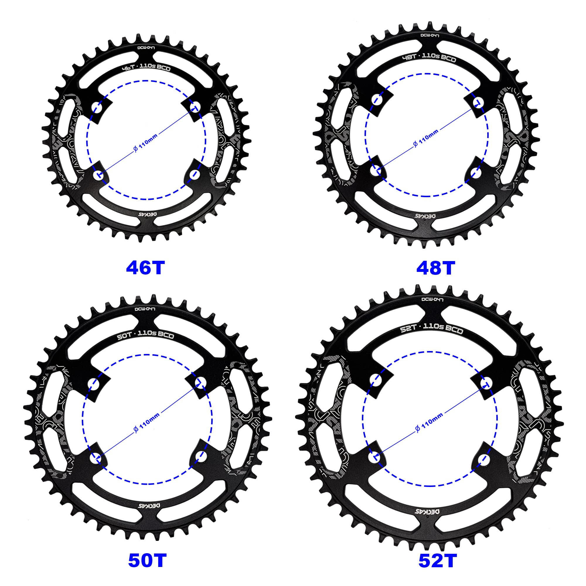 DECKAS Round Chainring 110BCD 4-Bolt 36T 38T 40T 42T 44T 46T 48T 50T 52T Narrow Wide Chainring for 7/8/9/10/11/12 - Speed (Black 40T)