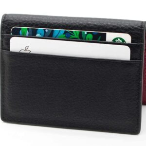 The Tanned Cow- Slim Minimalist Cardholder Wallet for Men Women, Mini Thin Leather Bifold, Compact, Front Pocket Credit Card Holder with RFID Blocking, Gift Box (Bubble leather, Black/Sangria Red)