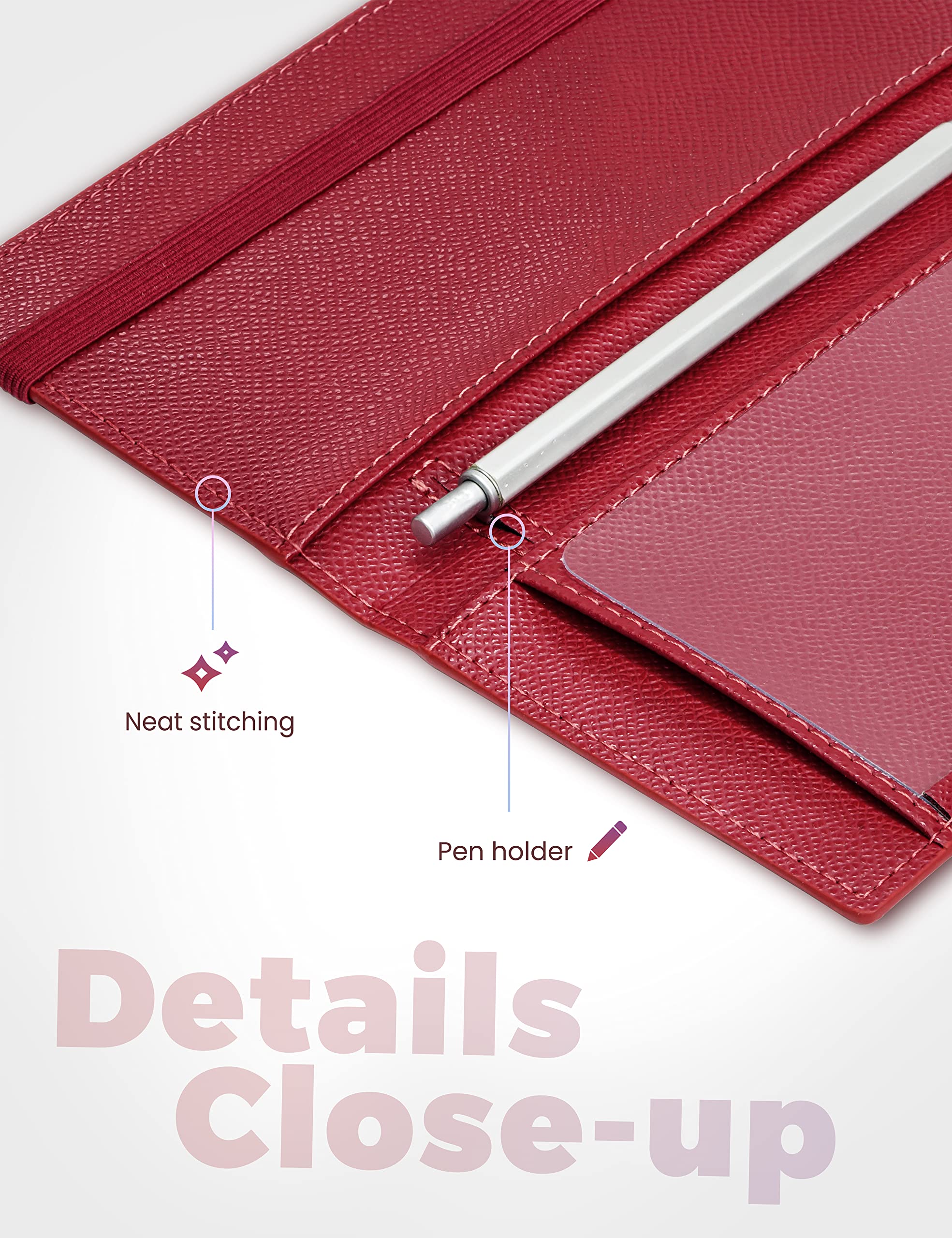 Yarnic Checkbook Cover for Personal Checkbook, Checkbook Holder with Pen Holder & Built-in Clear Plastic Divider for Duplicate Checks (Dark Red)