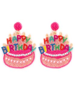 miracle collection beaded birthday cake birthday queen happy birthday earrings for celebration birthday party earrings (b-day cake-pink)