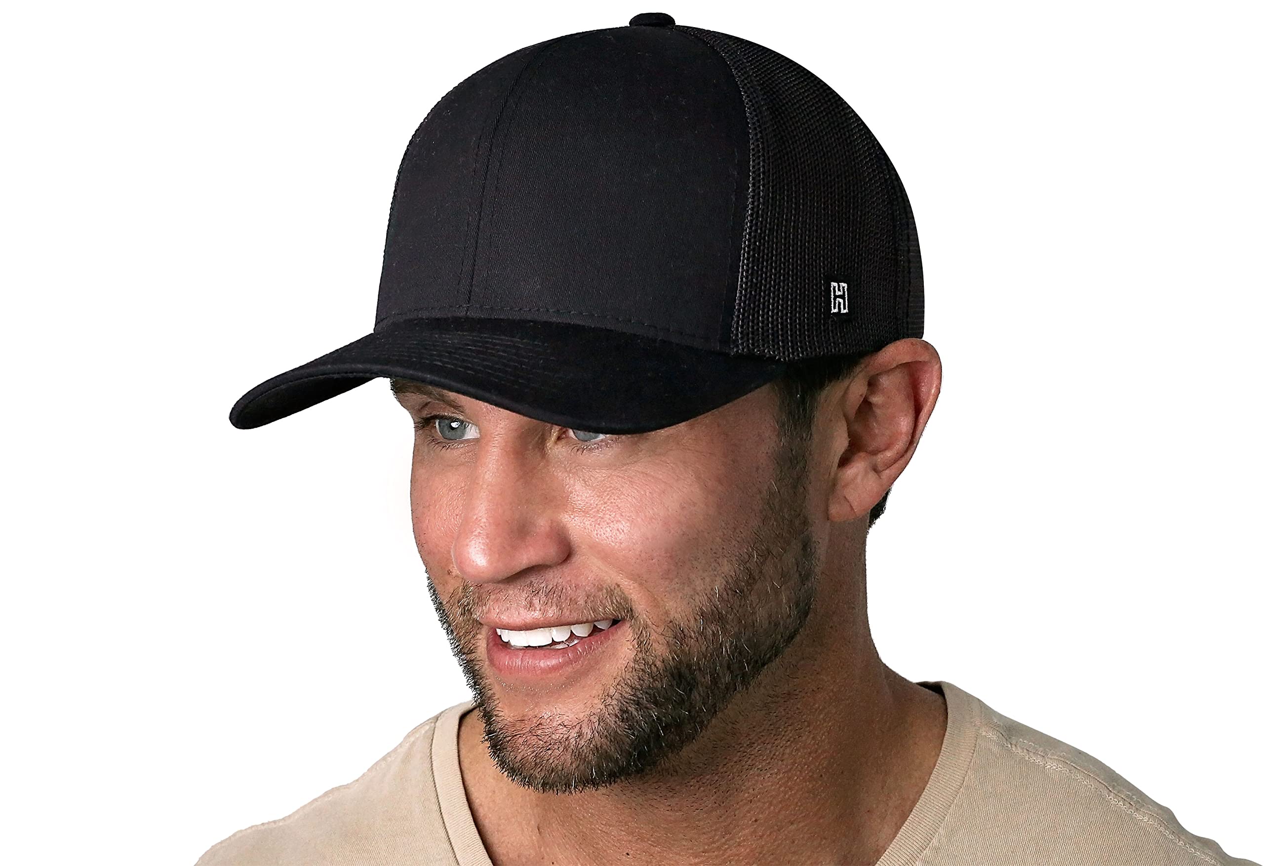 HAKA Trucker Hat for Men & Women, Blank Mesh Snapback Adjustable Baseball Cap (Black)