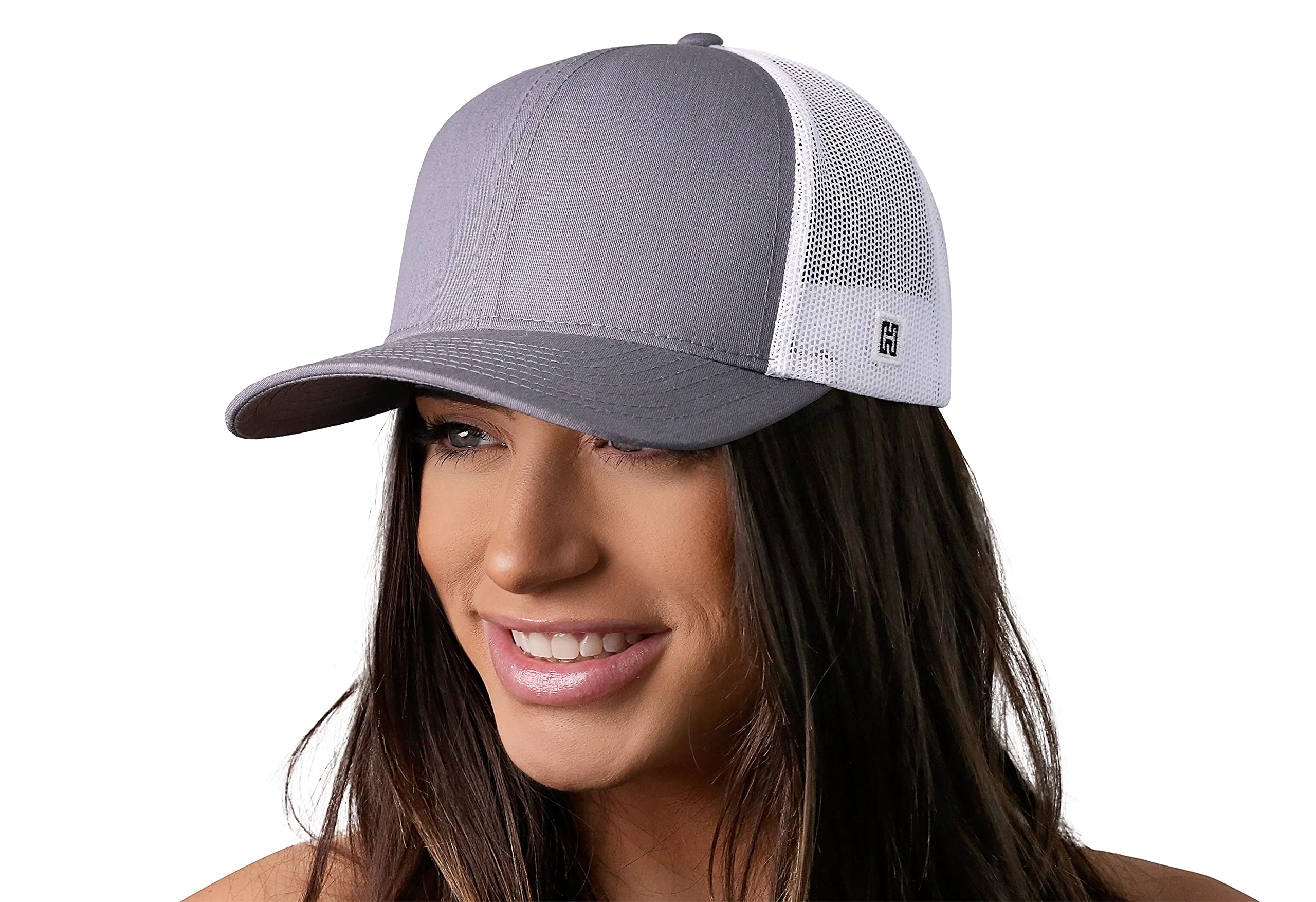 HAKA Trucker Hat for Men & Women, Blank Mesh Snapback Adjustable Baseball Cap (Gray & White)