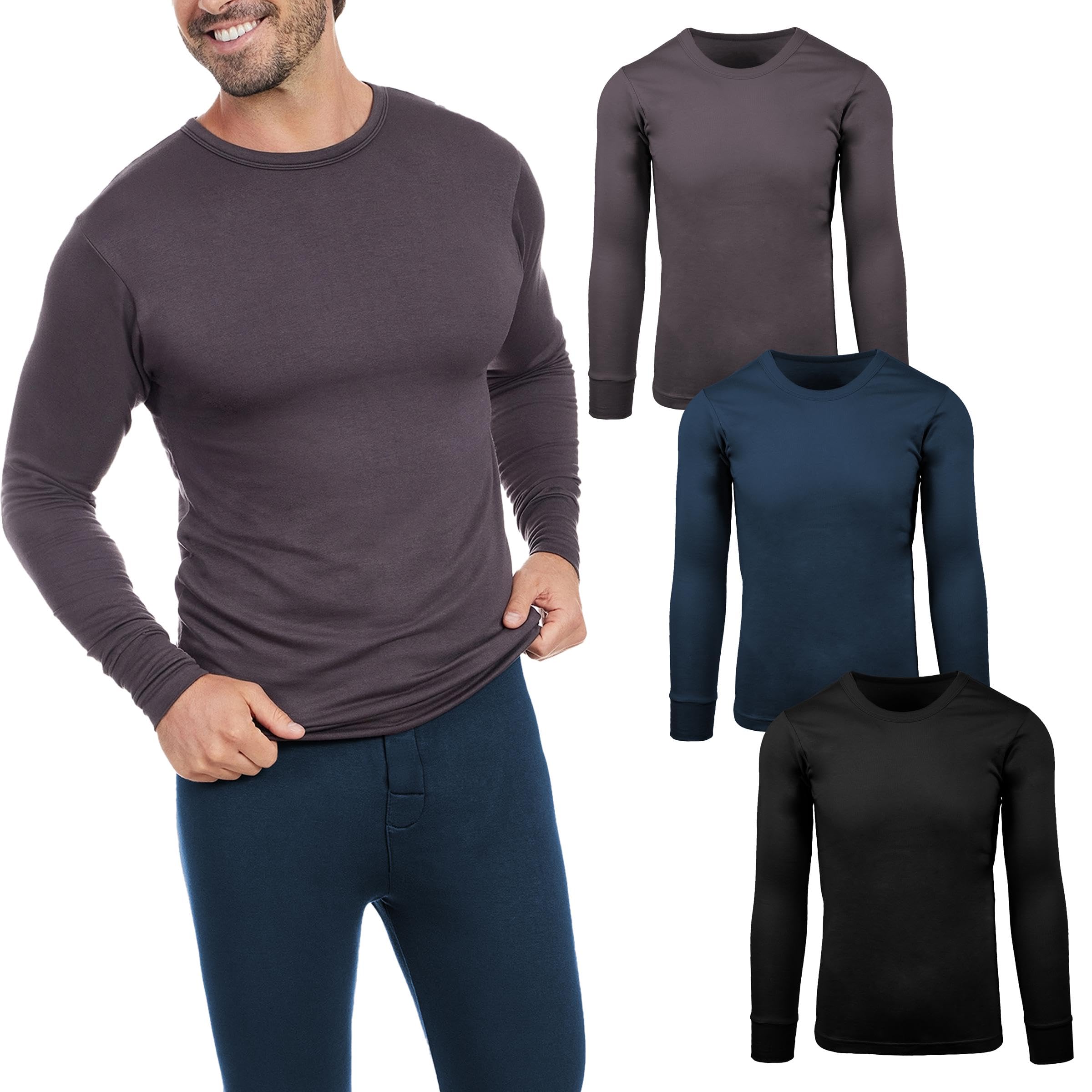 PROJECT BETTER PLACE Mens Long Sleeve Thermal Shirts | Base Layer Shirts Cold Weather -Multi Pack