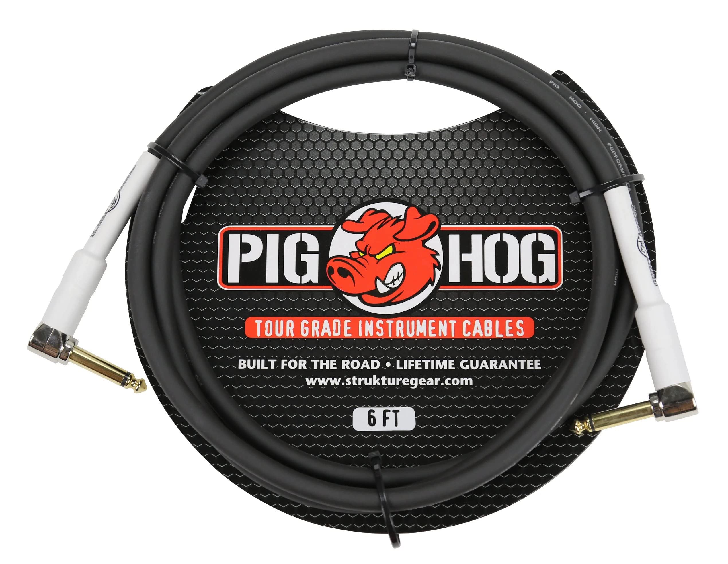 Briskdrop Pig Hog PH6RR High Performance 8mm Right-Angle 1/4'' Guitar Instrument Cable, 6 Feet - 2 Pack