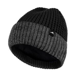 achiou winter reflective beanie hat for men women, warm cuffed winter knit hat cap for running outdoor sports high visibility black