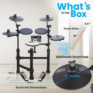 Pyle Electronic Drum Set-Portable Powerful Kit w Machine for Beginners Touch Sensitive Drum Pads, MIDI Computer Connection, Quick Setup Roll-Up Design (Mac & PC Compatible) (PTEDK50) Black