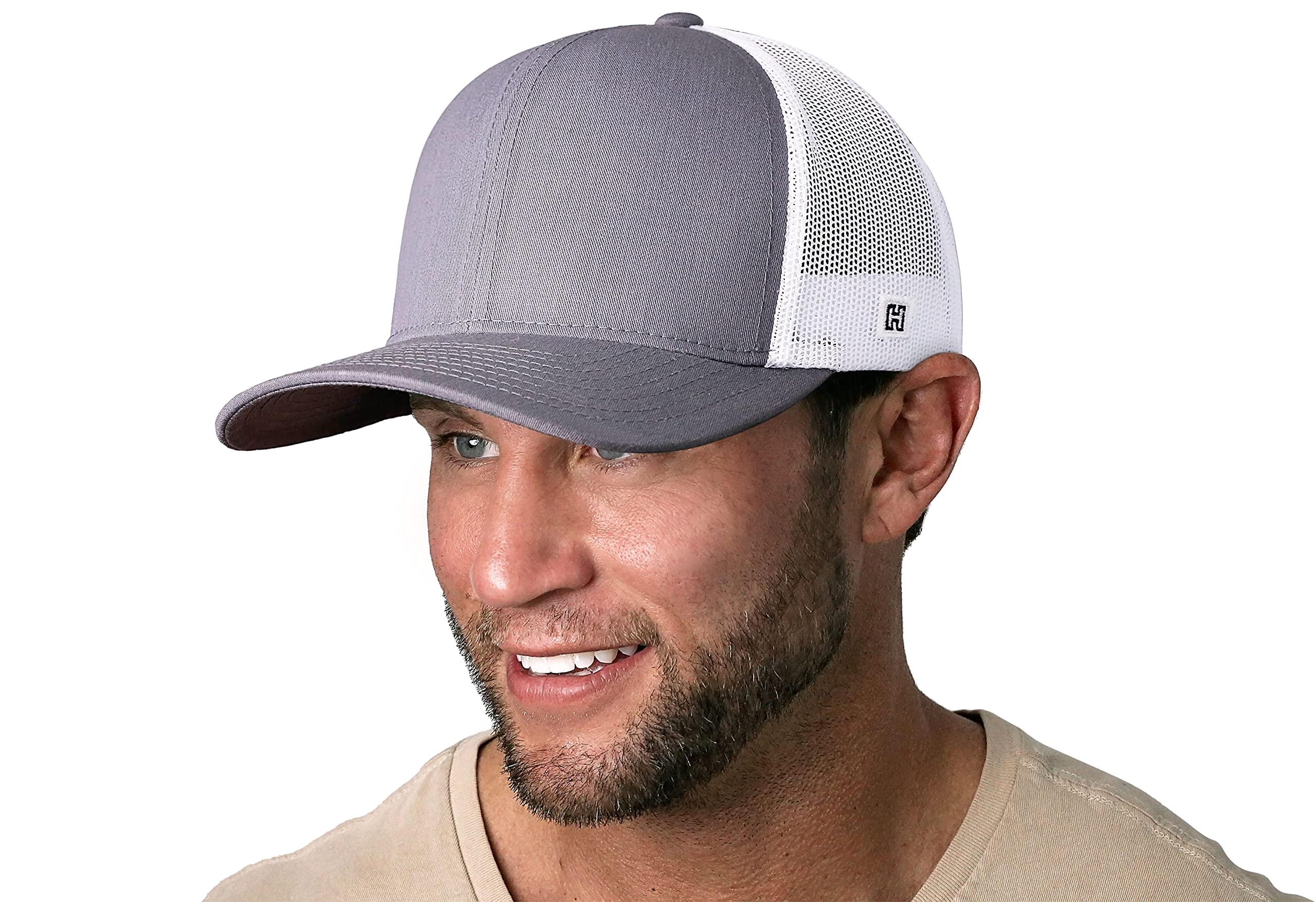 HAKA Trucker Hat for Men & Women, Blank Mesh Snapback Adjustable Baseball Cap (Gray & White)