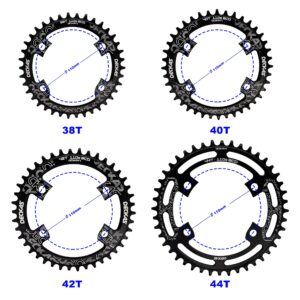 DECKAS Round Chainring 110BCD 4-Bolt 36T 38T 40T 42T 44T 46T 48T 50T 52T Narrow Wide Chainring for 7/8/9/10/11/12 - Speed (Black 40T)