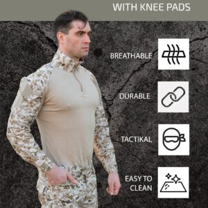 Military Uniform for Men - Camo Long Sleeve Shirt Men & G3 Combat Pants with Knee Pads - Combat Camouflage Tactical Suit - Fishing, Hunting, Shooting, Paintball, Airsoft Clothes 1/4 Zip (X-Large)