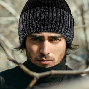 Achiou Winter Reflective Beanie Hat for Men Women, Warm Cuffed Winter Knit Hat Cap for Running Outdoor Sports High Visibility Black