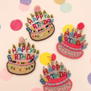 Miracle Collection Beaded Birthday cake Birthday Queen Happy Birthday Earrings for Celebration Birthday Party Earrings (B-day cake-Pink)