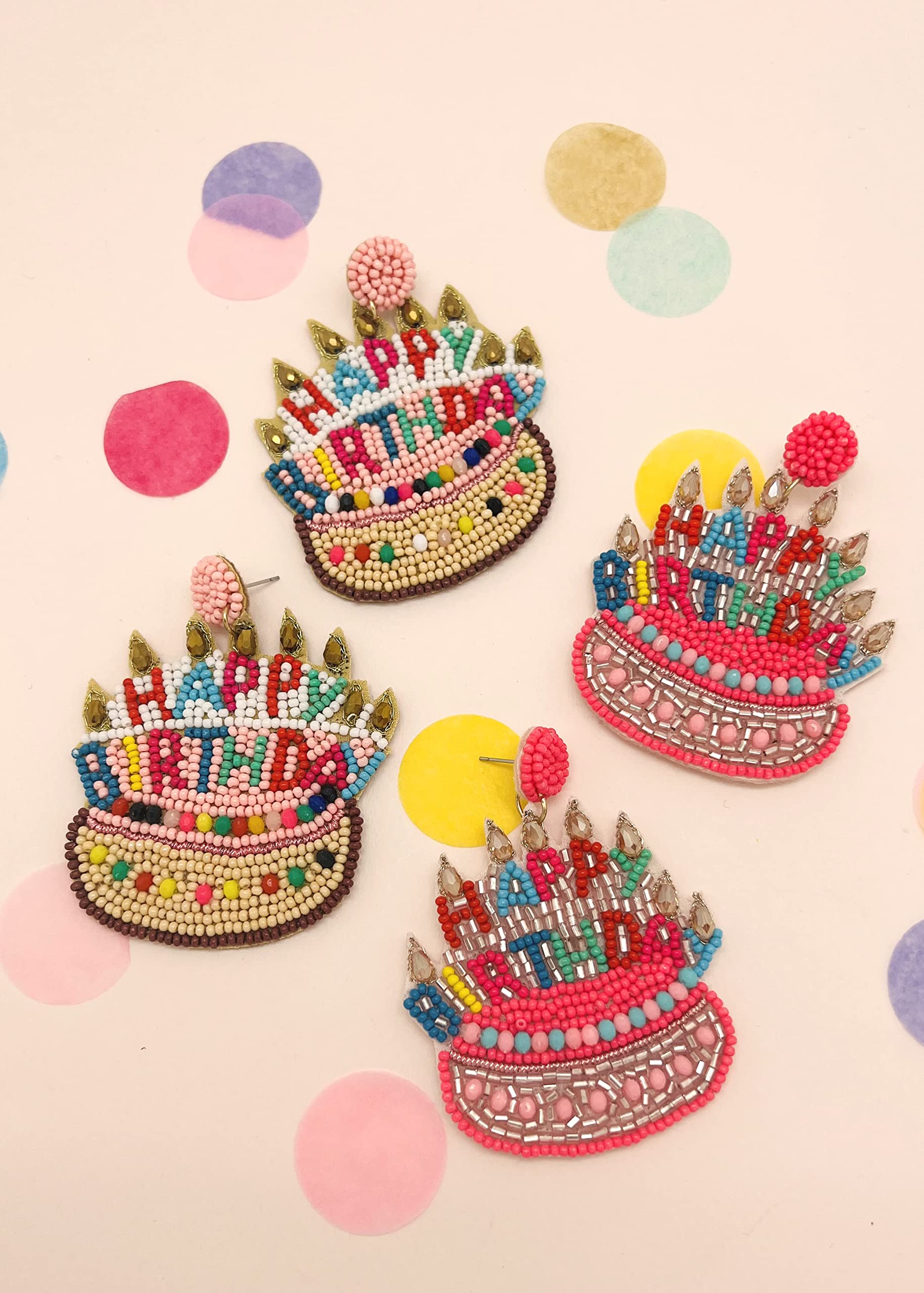 Miracle Collection Beaded Birthday cake Birthday Queen Happy Birthday Earrings for Celebration Birthday Party Earrings (B-day cake-Pink)