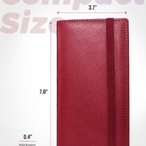 Yarnic Checkbook Cover for Personal Checkbook, Checkbook Holder with Pen Holder & Built-in Clear Plastic Divider for Duplicate Checks (Dark Red)