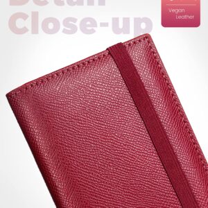 Yarnic Checkbook Cover for Personal Checkbook, Checkbook Holder with Pen Holder & Built-in Clear Plastic Divider for Duplicate Checks (Dark Red)