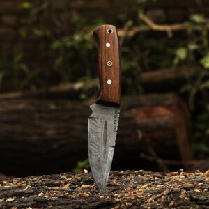 SUSA KNIVES 8''Fixed Blade Handmade Damascus Hunting Knife, Walnut Wood Handle -Its A Hunting Knife with Sheath | Bushcraft Knife EDC Survival Knife for Men | (WOOD)