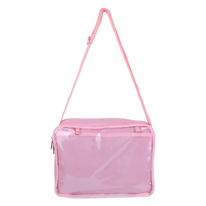 Ita Bag with Insert Large Canvas Shoulder Tote Ita Purse for Cosplay Transparent Canvas Ita Bag (pink)