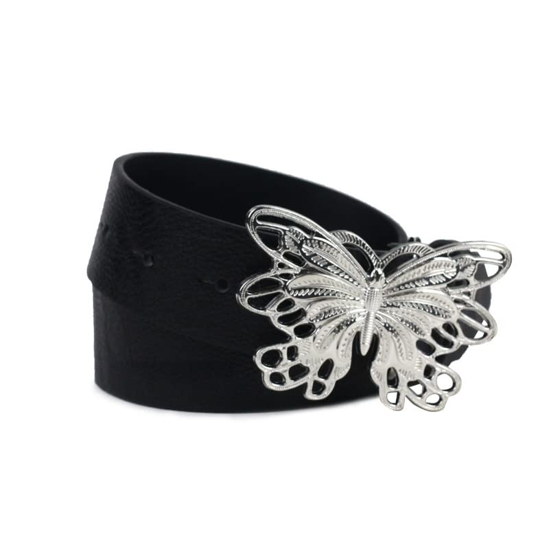 Fairy Grunge Leather Belts Y2K Women Butterfly Fairycore Punk Goth Buckle Grommet Waist Belt Accessories (Black,110cm/43?)