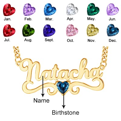 EVER2000 Custom Name Necklace with Birthstone, Personalize Heart Birthstone Necklace with Name for Women