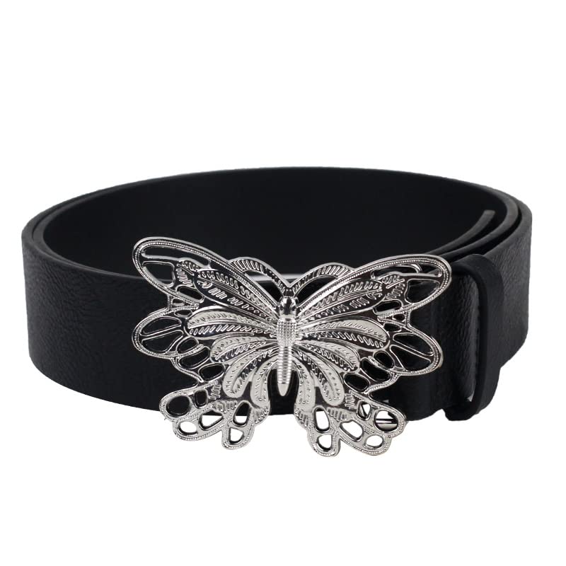 Fairy Grunge Leather Belts Y2K Women Butterfly Fairycore Punk Goth Buckle Grommet Waist Belt Accessories (Black,110cm/43?)