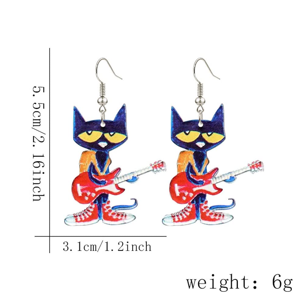 Cute Animal Acrylic Red Dog Dangle Drop Earrings Funny Creative Charm Cartoon Guitar Cat Earrings for Women Jewelry Gifts (Cat Acrylic Earrings)