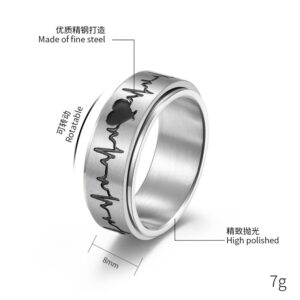 LiFashion Personalized Spinner Heartbeat Rings for Him & Her,Custom Name Date Love Engraved Wedding Band Stainless Steel ECG Fidget Ring Inspirations Stress Relief Meditation Promise Rings