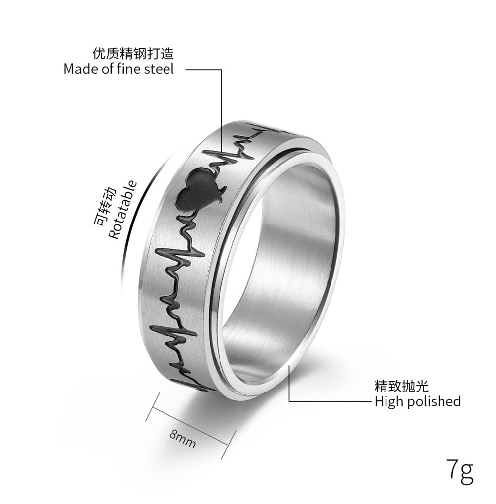 LiFashion Personalized Spinner Heartbeat Rings for Him & Her,Custom Name Date Love Engraved Wedding Band Stainless Steel ECG Fidget Ring Inspirations Stress Relief Meditation Promise Rings