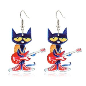 cute animal acrylic red dog dangle drop earrings funny creative charm cartoon guitar cat earrings for women jewelry gifts (cat acrylic earrings)