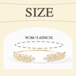 ELABEST Rhinestone Arm Cuff Bracelets Leaf Arm Cuff Bracelet Leaves Bracelet Cuff Armband Bangle Adjustable Upper Arm Cuff Jewelry for Women (Gold)