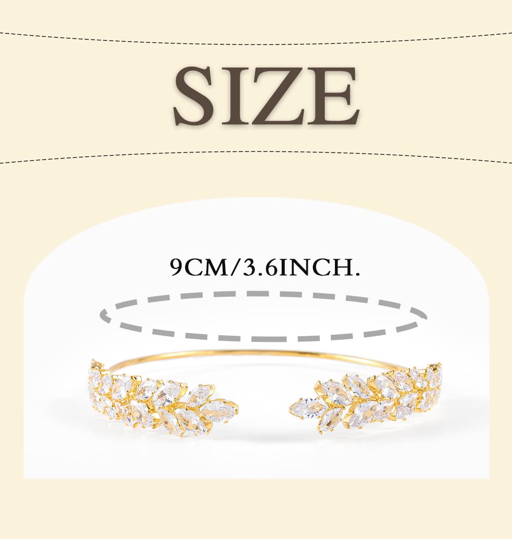 ELABEST Rhinestone Arm Cuff Bracelets Leaf Arm Cuff Bracelet Leaves Bracelet Cuff Armband Bangle Adjustable Upper Arm Cuff Jewelry for Women (Gold)