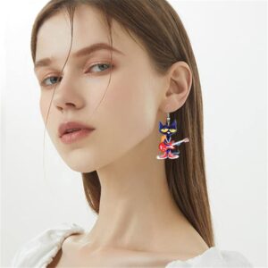 Cute Animal Acrylic Red Dog Dangle Drop Earrings Funny Creative Charm Cartoon Guitar Cat Earrings for Women Jewelry Gifts (Cat Acrylic Earrings)